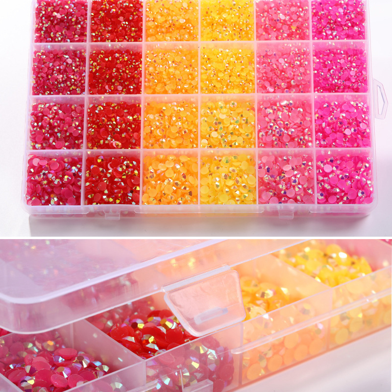 Yantuo Bling 24 Non Hot Fix Rhinestones Flatback for Nails Jelly AB Resin Grid Eco-friendly Packing Bag Nail Art Rhinestones