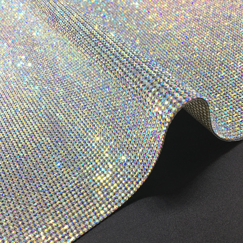 Yantuo crystal Self Adhesive SS6 /SS8 AB Colors Full Glass Crystal trim Rhinestone Mesh