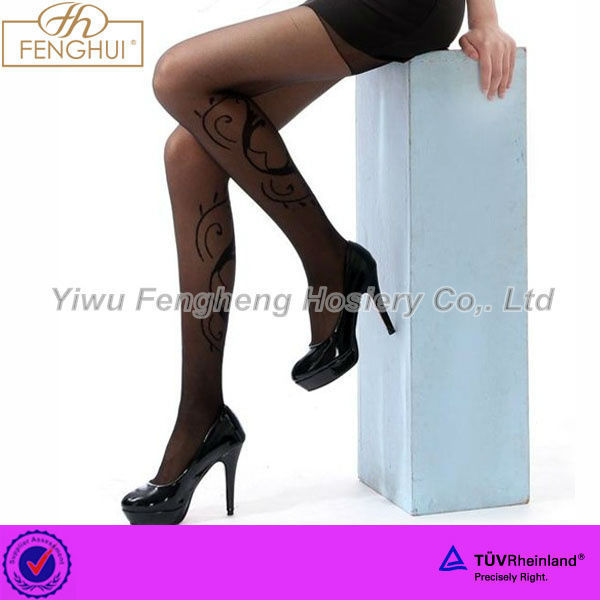 P03998Yiwu Fenghui girl's hot fashion transparent latest version sexy printed  pantyhose