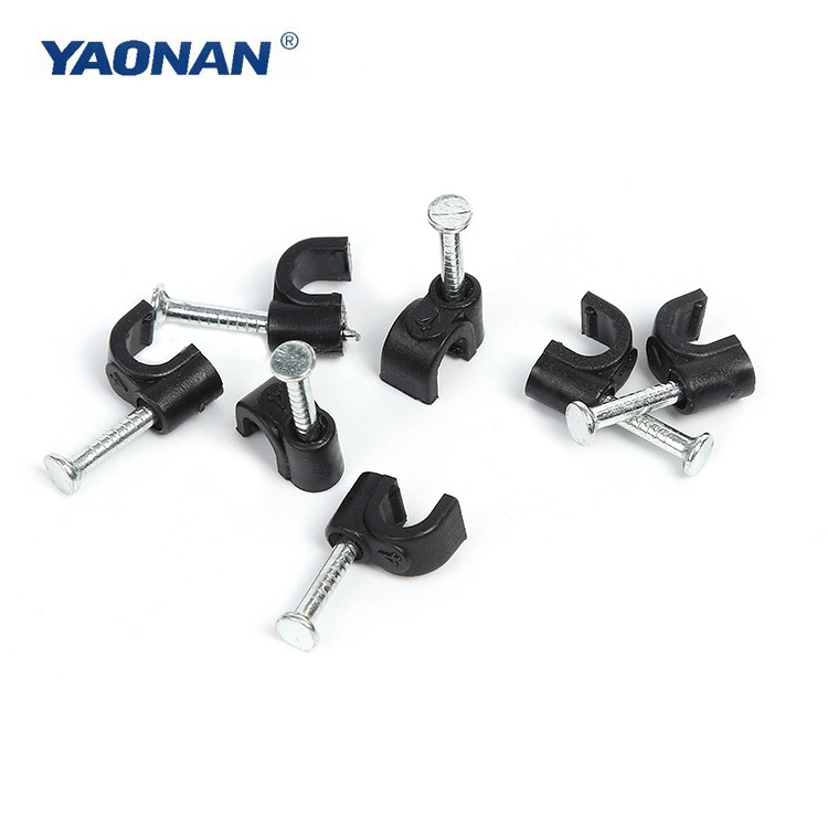 Supplier PE Plastic Electric solar Cable Clips With Steel Nail,Cable Mount Wall Clip Price /Circle adhesive Cable Clips