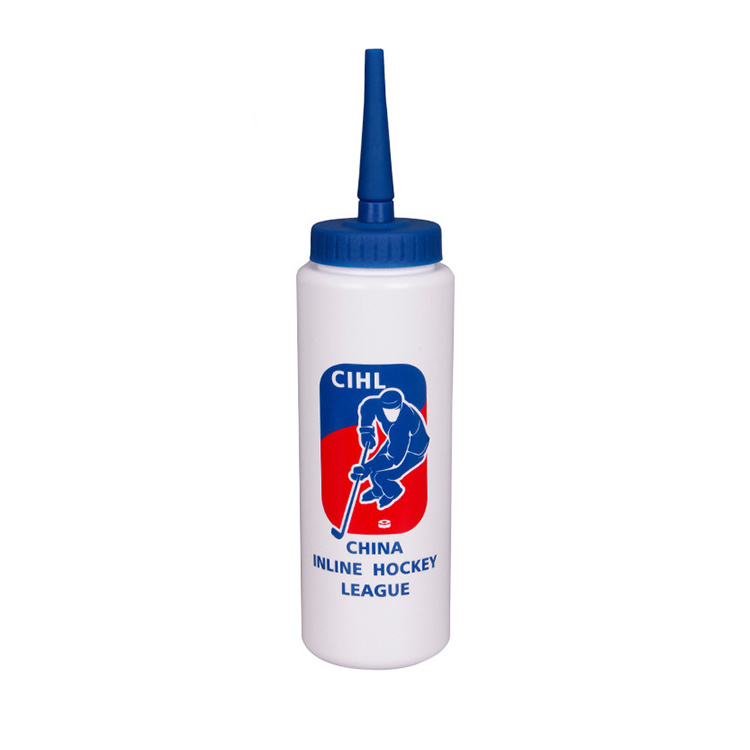 custom design OEM logo long straw squeeze cheap plastic hockey water bottle