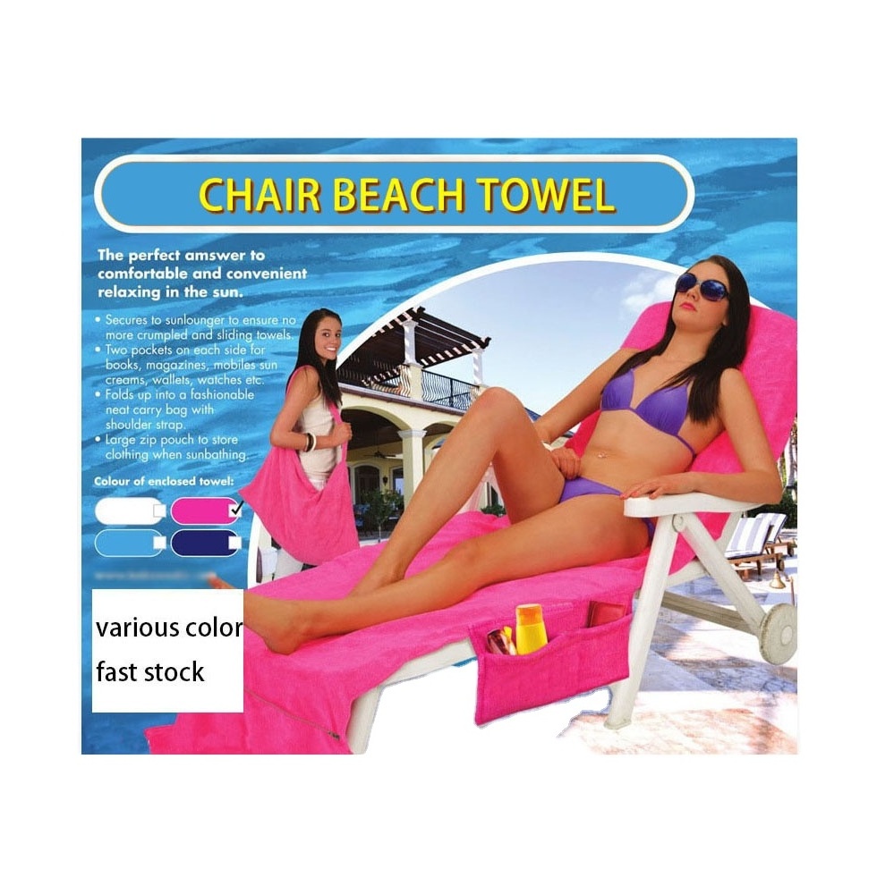 Microfiber Pool Hotel Garden Chaise Beach Chair Cover Easy to Carry Sun Lounge Chair Towel Covers With Side Pockets