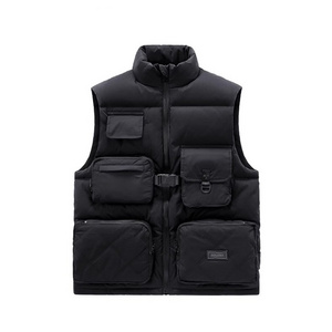 Wholesale custom logo blank  men's vest quilting puffer jackets winter cotton jacket Multiple pockets reflective safety vest