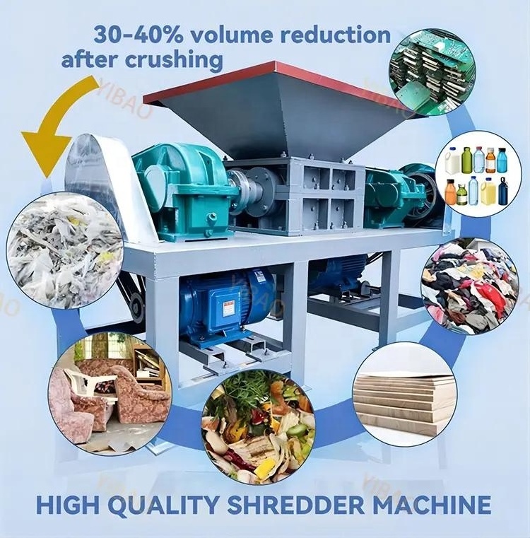 Double shaft plastic shredder machine MSW Shredder Garbage waste plastic shredder for sale