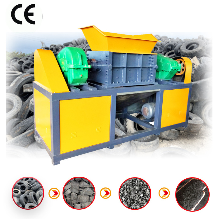 Heavy Duty 2000kg/h Various Scraps Big Waste Old Tire Recycling Double Shaft Shredder Machine