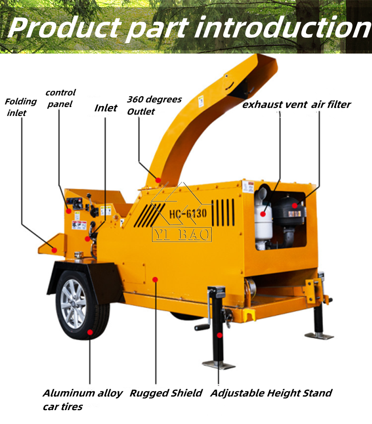 Best selling eco-friendly wood crusher   saw dust machine mobile diesel/motor street greening chipper  garden branch crusher