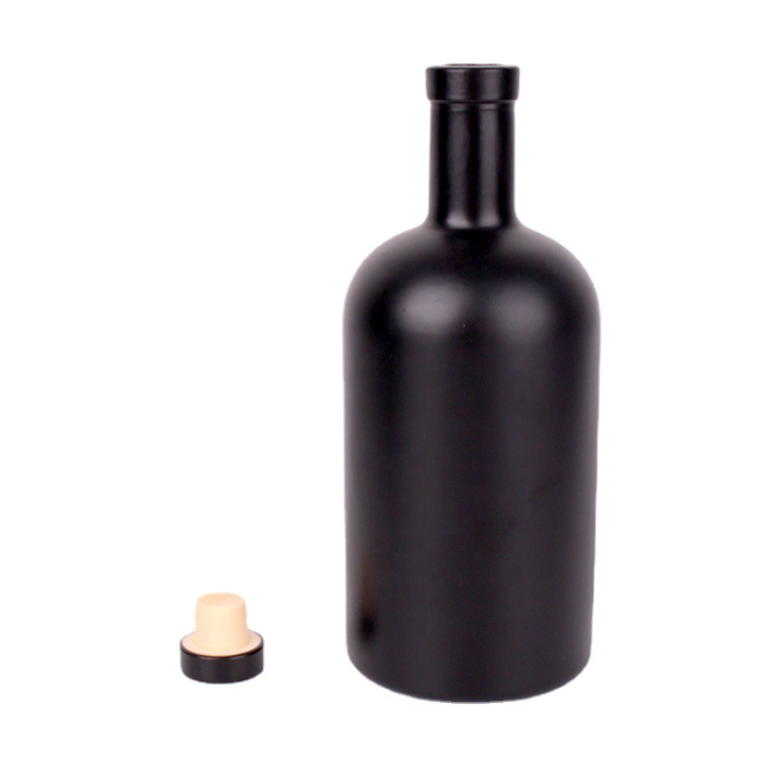 Manufacturer custom round spirit bottle 375 500ml750ml vodka  Whiskey bottle black frosted round bottle