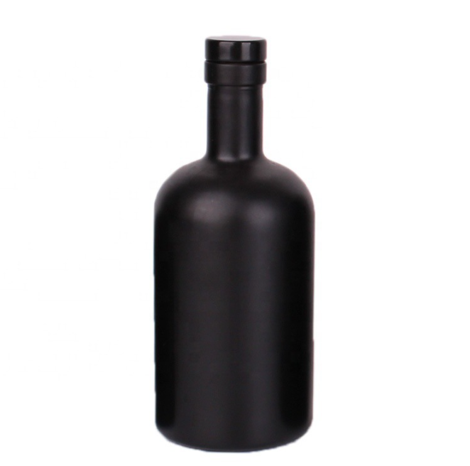 Manufacturer custom round spirit bottle 375 500ml750ml vodka  Whiskey bottle black frosted round bottle