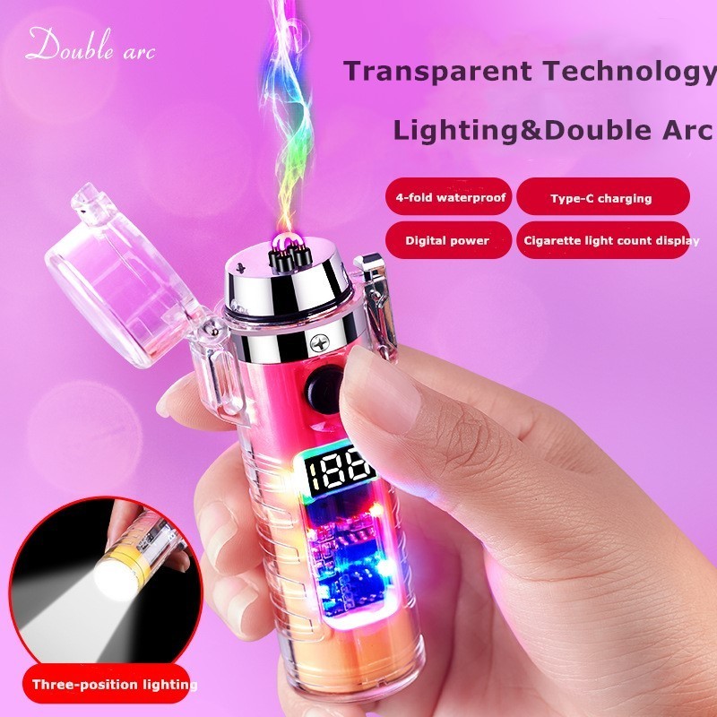 unique outdoor waterproof  arc lighter Lighting function usb rechargeable electric lighter windproof cigarette lighter