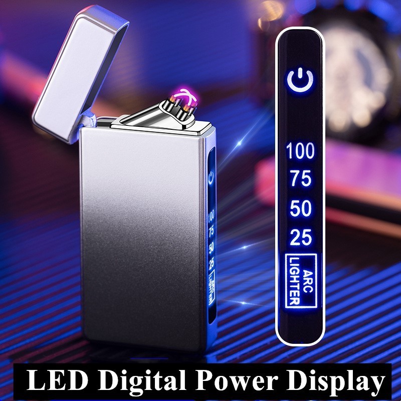 popular custom double arc lighter  led power display usb rechargeableelectric lighter touch sensitive  cigarette lighter