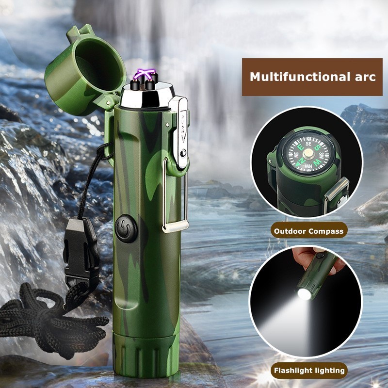 outdoor waterproof arc lighter Lighting compass usb rechargeable electric lighter multifunctional cigarette lighter