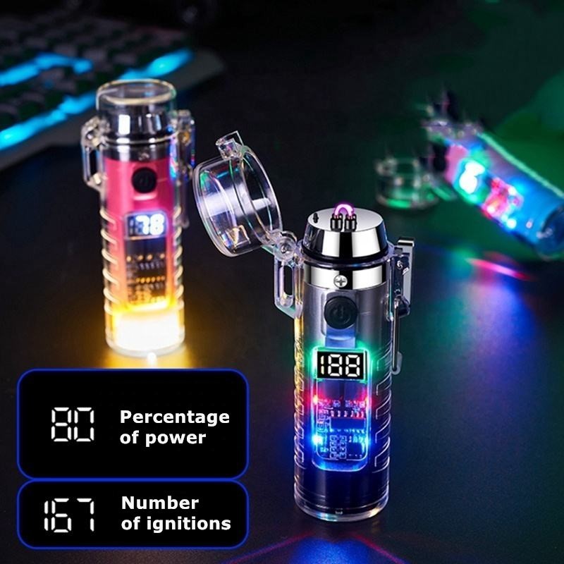 unique outdoor waterproof  arc lighter Lighting function usb rechargeable electric lighter windproof cigarette lighter