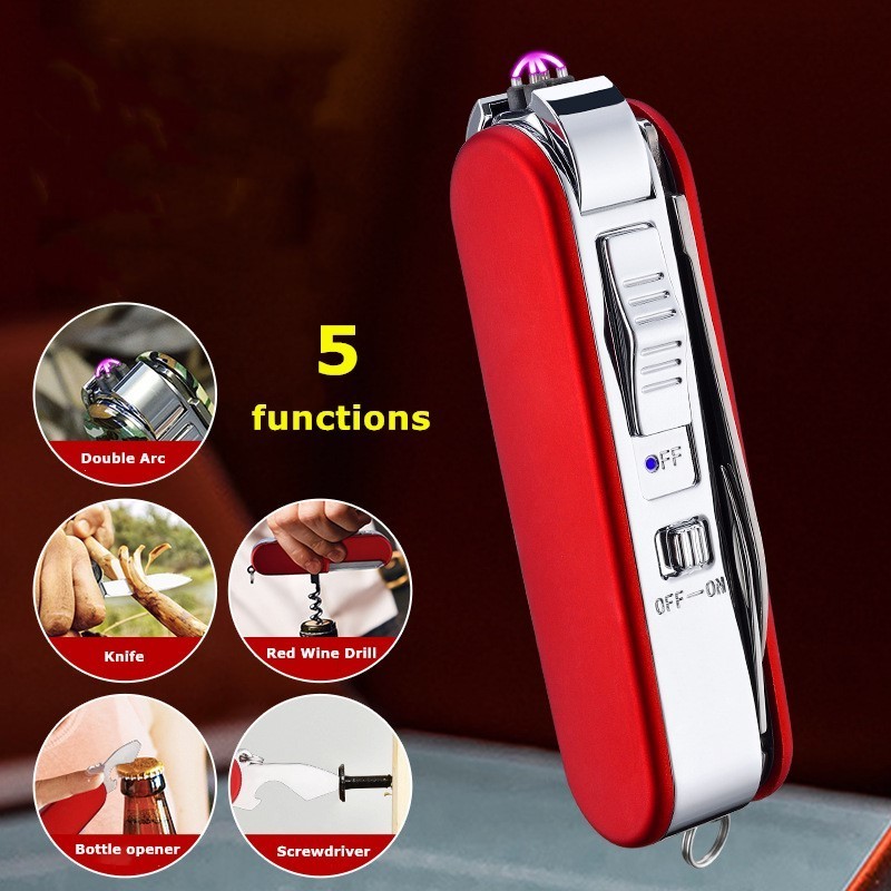 outdoor double arc lighter multifunctional knife cigarette  lighter cool usb rechargeable electric lighter