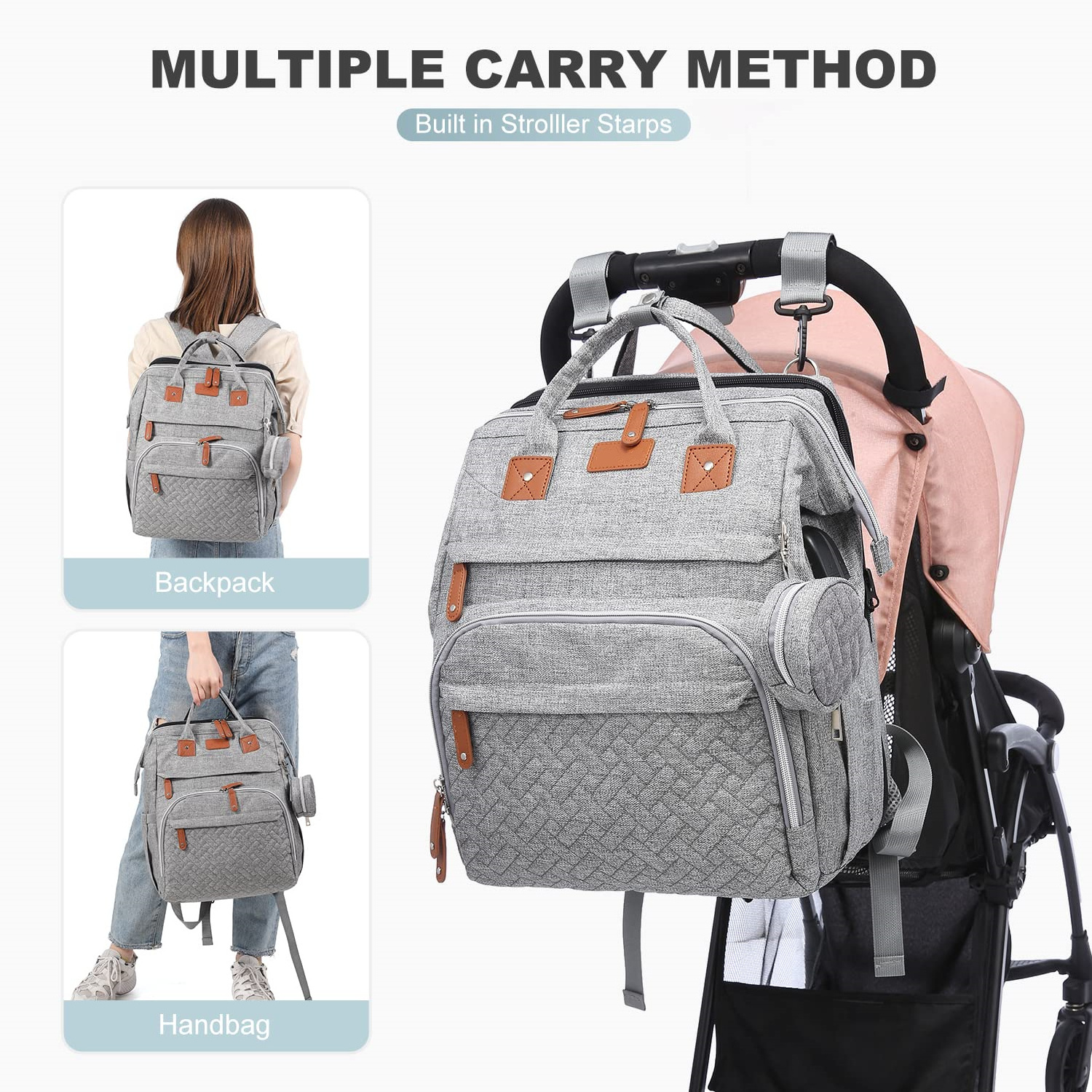 5 in 1 Diaper Bag and Baby Portable Changing Table Waterproof Mommy Diaper Bag Backpack for Outdoor Travel