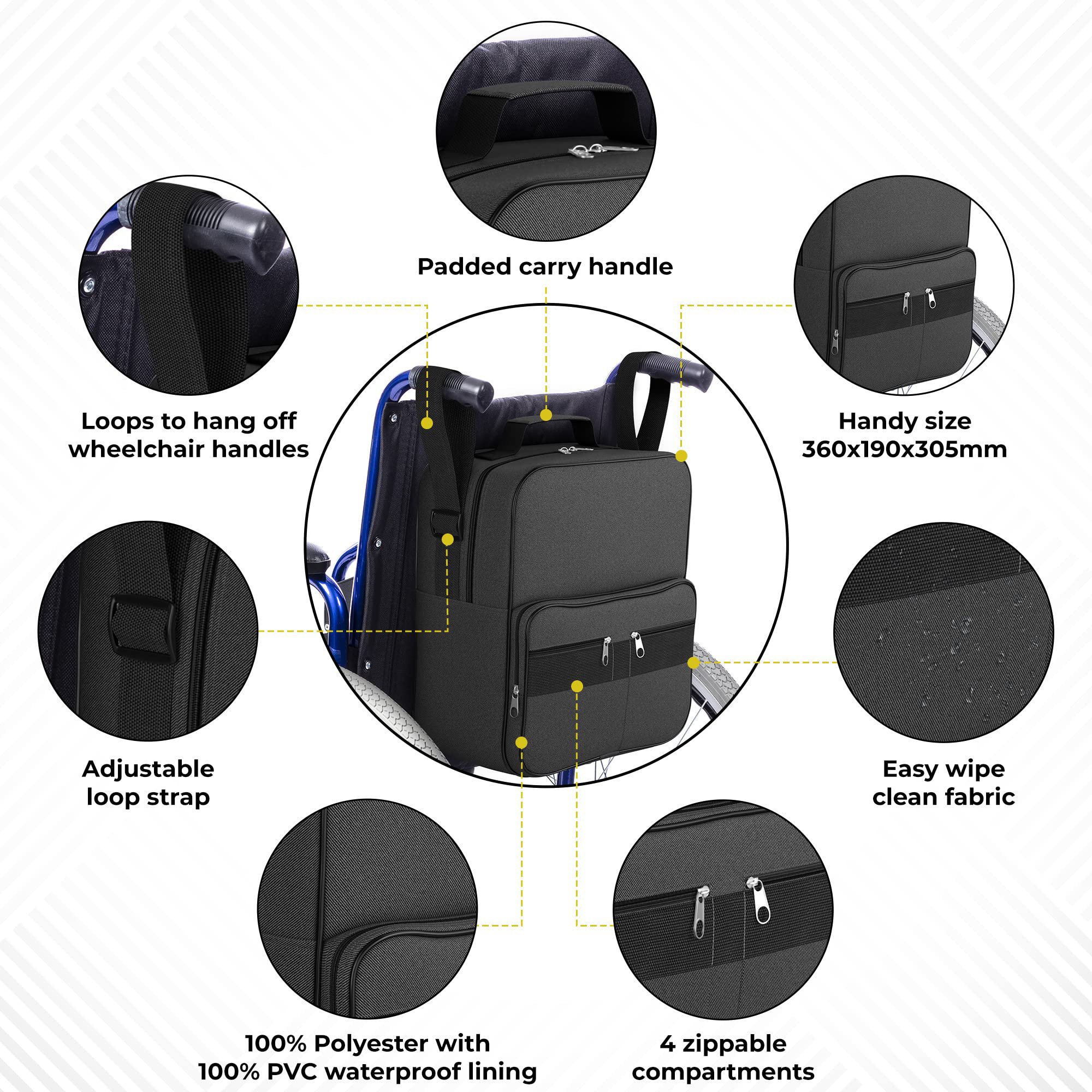 Custom BSCI Wheelchair Side Bags Wheel Chair Pouch Storage Bag Deluxe Storage Accessories Backpack