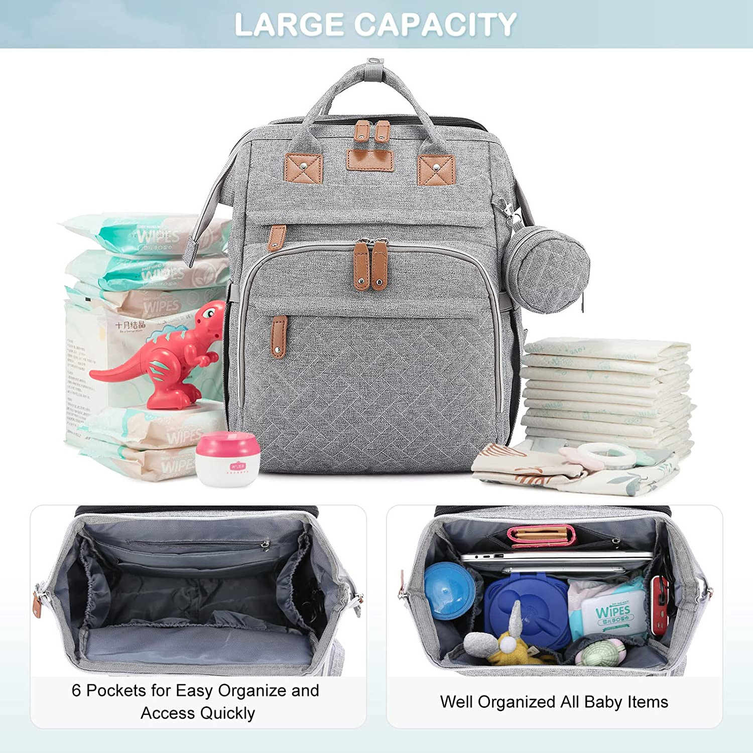 5 in 1 Diaper Bag and Baby Portable Changing Table Waterproof Mommy Diaper Bag Backpack for Outdoor Travel