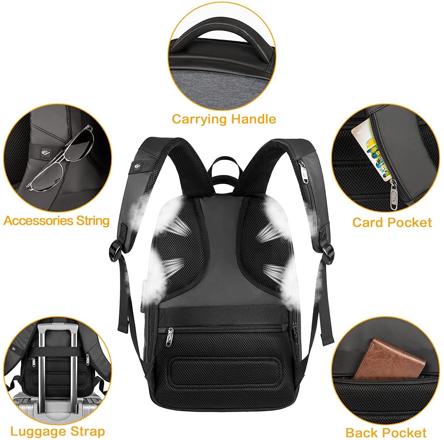 Anti Theft Durable Hard Shell 15.6 Inch Laptop Bag Waterproof Expandable Business Computer Shoulder Backpack Bag With USB Charge