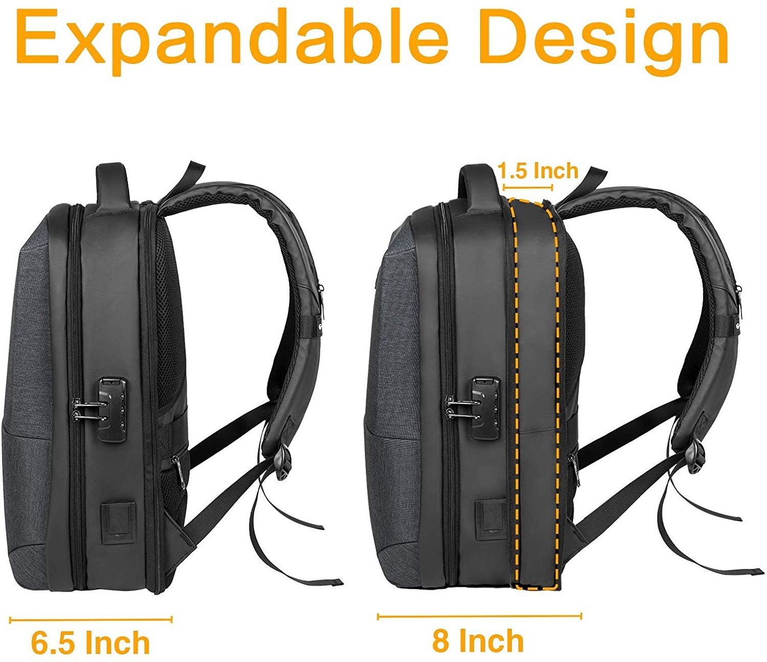 Anti Theft Durable Hard Shell 15.6 Inch Laptop Bag Waterproof Expandable Business Computer Shoulder Backpack Bag With USB Charge