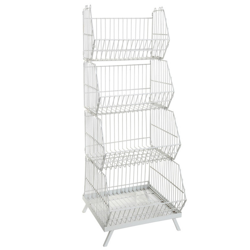 Metal display mesh basket stands metal shelf wire cage shelf