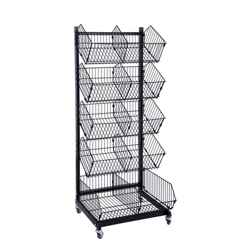 Metal display mesh basket stands metal shelf wire cage shelf