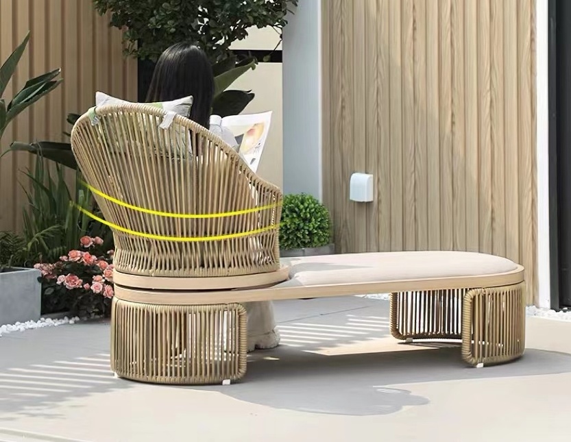 Luxury design rope weaving aluminium terrace outdoor garden furniture modern pool chairs sun lounger