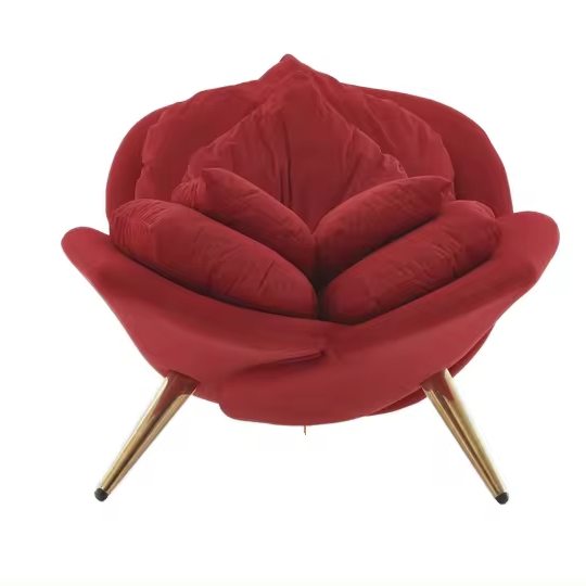 Designer Italian Luxury Furniture Single Sofa chair Petal Shape With Velvet Fabric chair Soft Red Living Room Chair