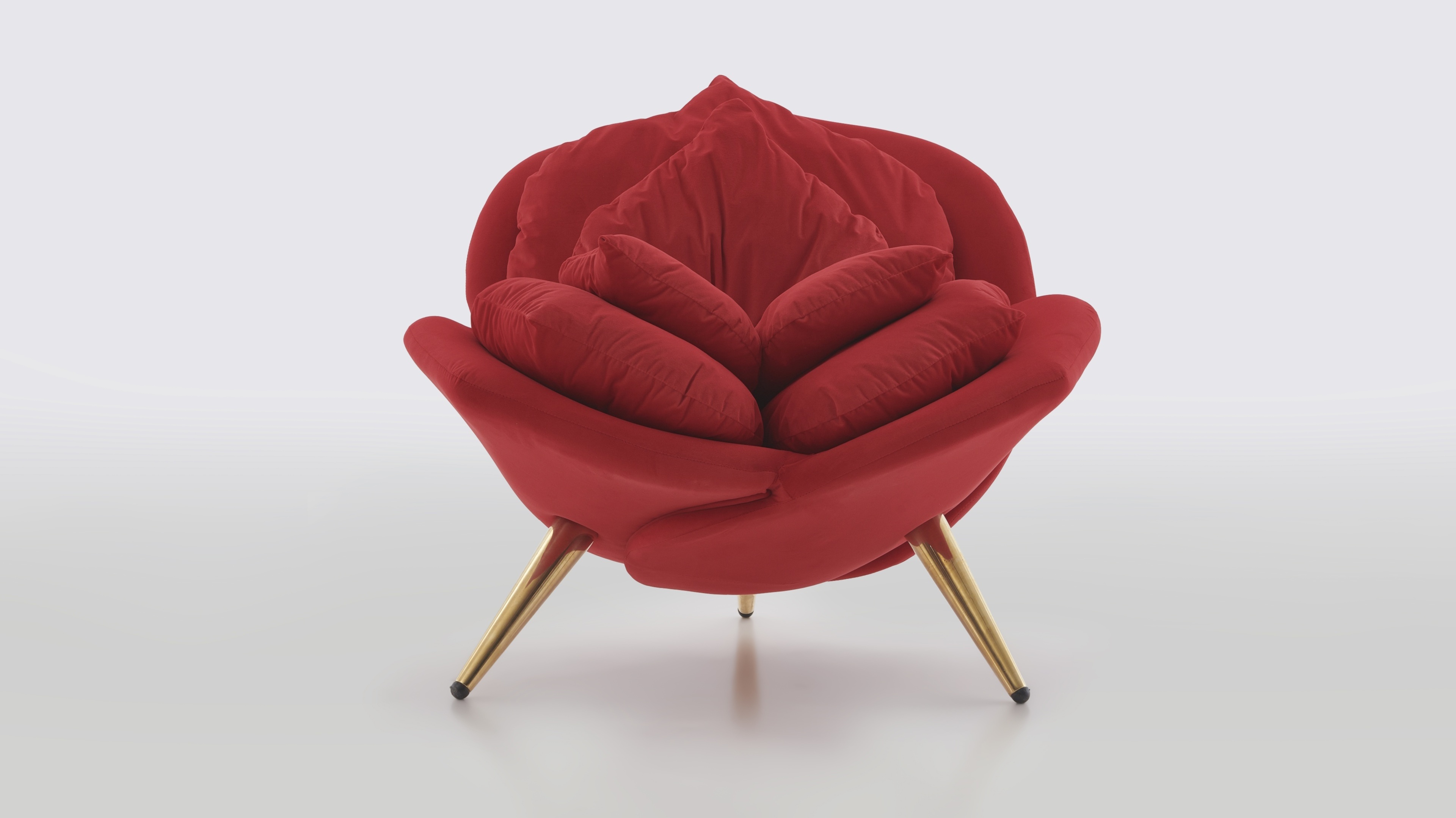 Designer Italian Luxury Furniture Single Sofa chair Petal Shape With Velvet Fabric chair Soft Red Living Room Chair