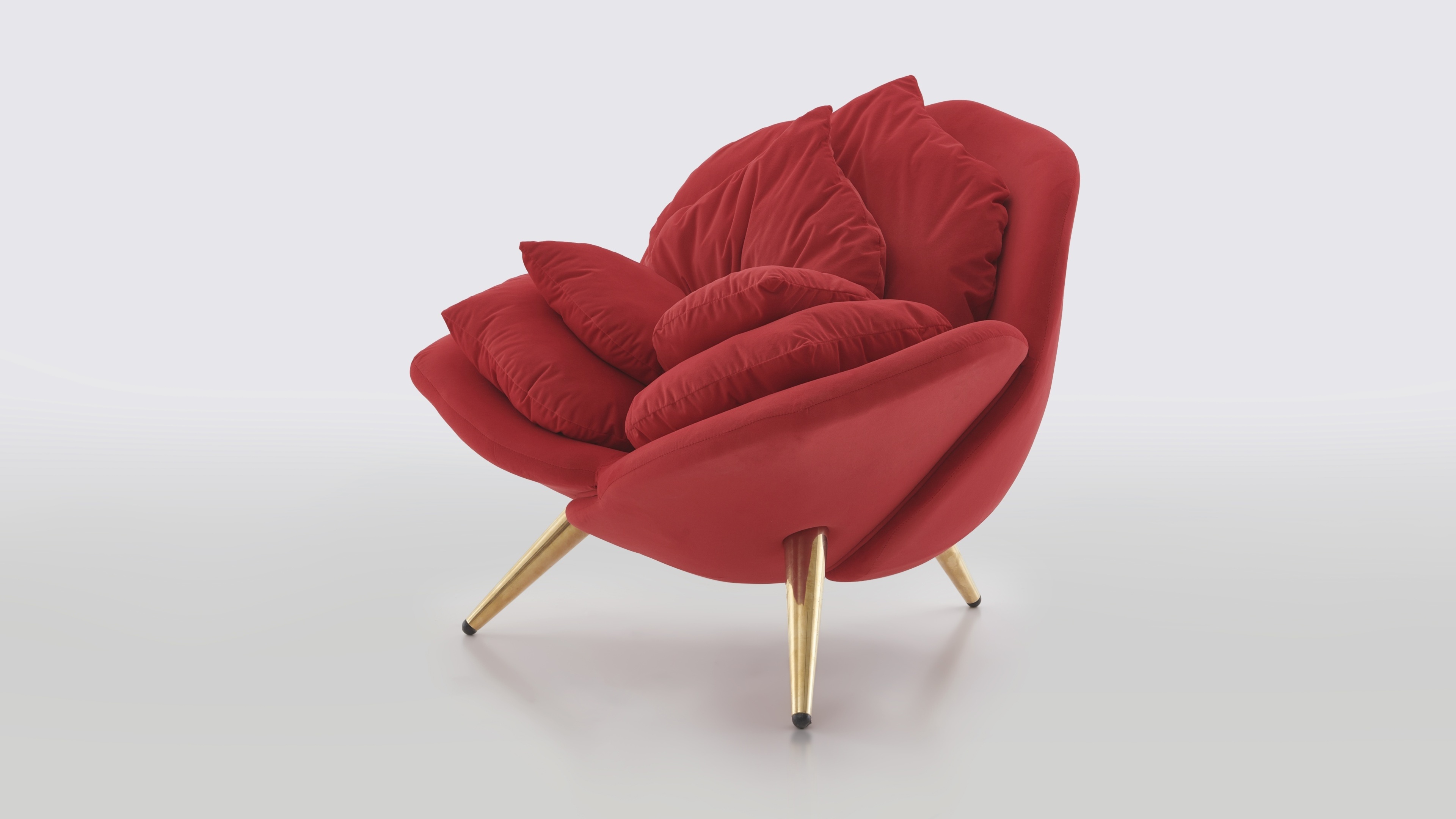 Designer Italian Luxury Furniture Single Sofa chair Petal Shape With Velvet Fabric chair Soft Red Living Room Chair