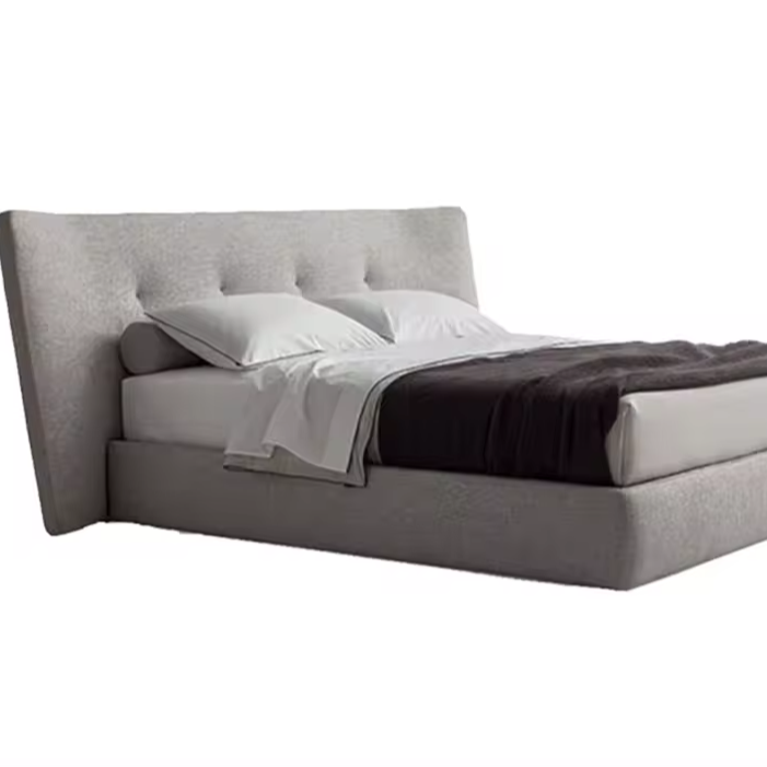 Italy Luxury Fabric Master Bedroom Bed Modern Minimalism King Bed With High Headboard Bed Frame