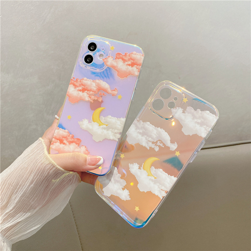 Moon Star Cloud Phone Case For iPhone 14 13 12 Pro Max Hard PC Laser Color Changing Phone Case For iPhone 12 Pro Max Bling Case