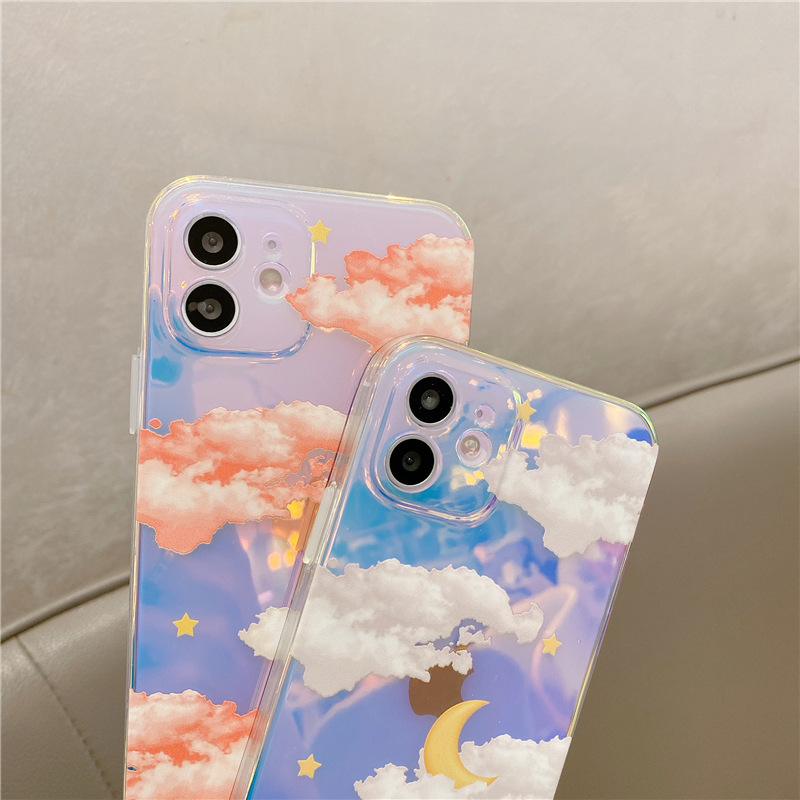 Moon Star Cloud Phone Case For iPhone 14 13 12 Pro Max Hard PC Laser Color Changing Phone Case For iPhone 12 Pro Max Bling Case