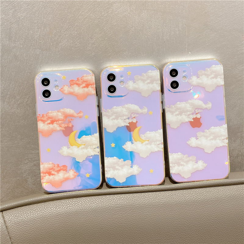 Moon Star Cloud Phone Case For iPhone 14 13 12 Pro Max Hard PC Laser Color Changing Phone Case For iPhone 12 Pro Max Bling Case