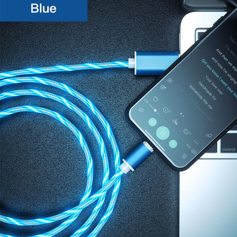 Flowing Light LED Magnetic Charging Cable Micro USB Type C Magnet USB Cable Streamer Phone Charger Cable For iPhone