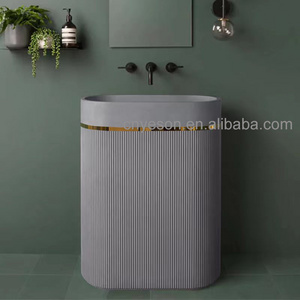 Hot design bathroom sinks resin stone freestanding washbasin floor standing basin pedestal solid surface hand washing sink 1 buy