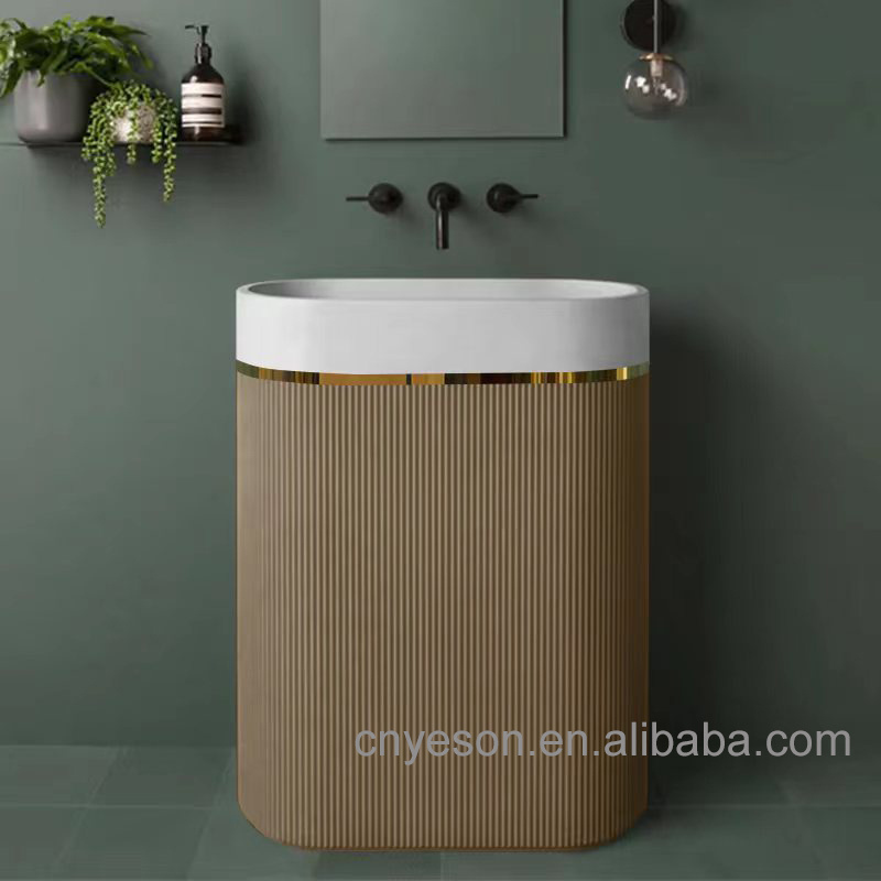 Hot design bathroom sinks resin stone freestanding washbasin floor standing basin pedestal solid surface hand washing sink 1 buy