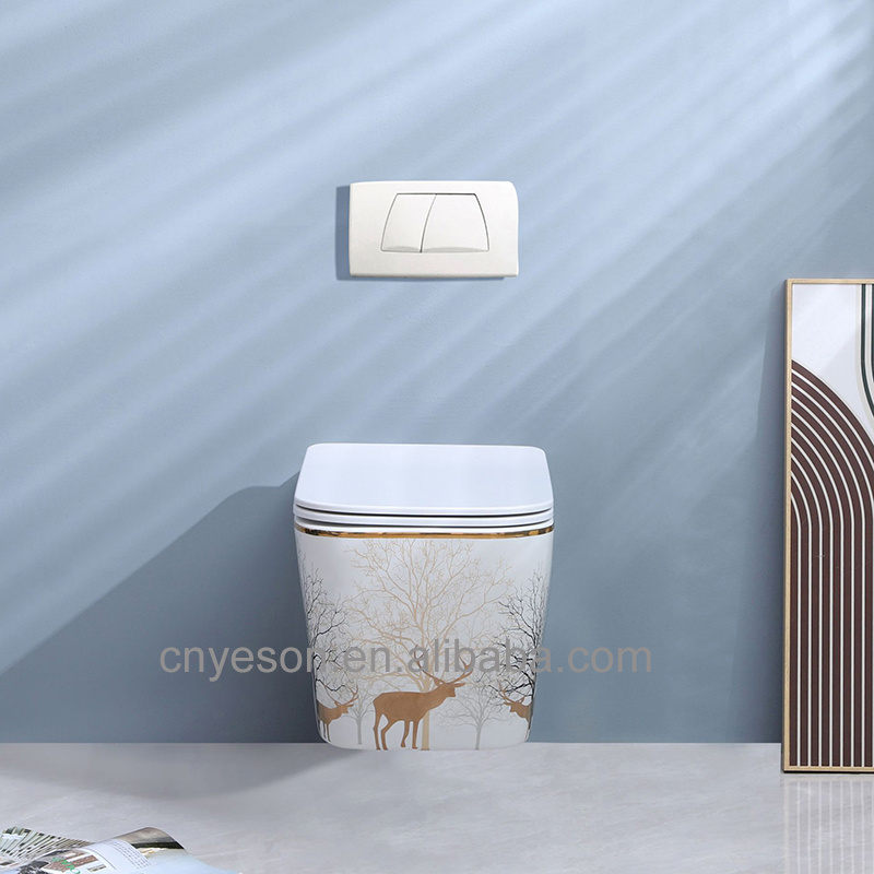 Ceramic decal paper wall hung toilet bathroom one piece toilet wall mounted wc one set sanitaryware