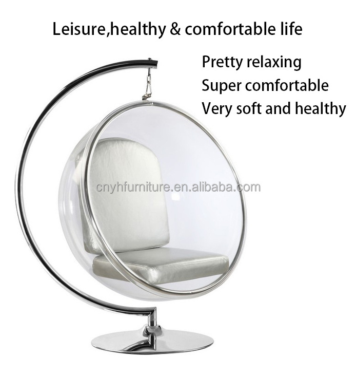 Hanging swing balcony leisure swivel silver round clear acrylic transparent ball bubble chair with stand