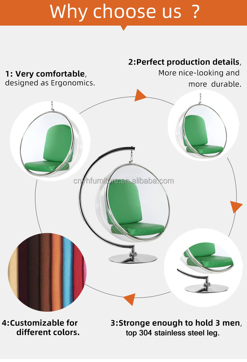 Indoor and outdoor basket nordic hanging swing balcony leisure sofa round swivel clear acrylic bubble chair