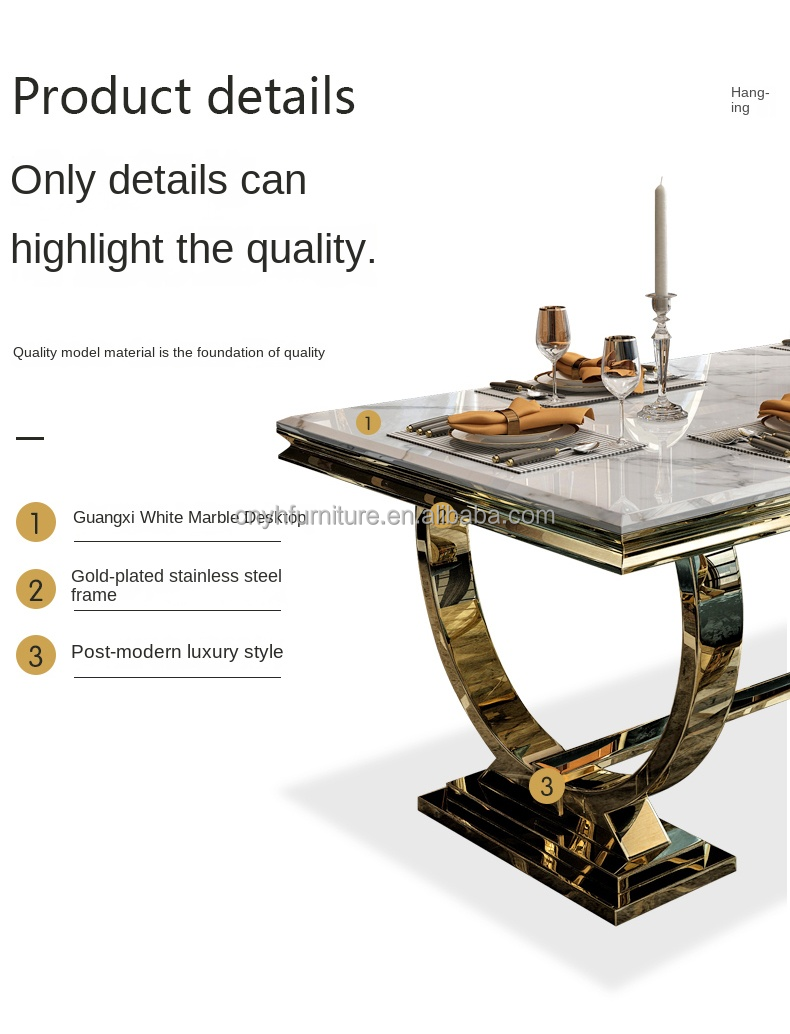 2022 Modern Furniture kitchen dinning table and 6 chair Luxury restaurant metal stainless steel dining room sets dining tables