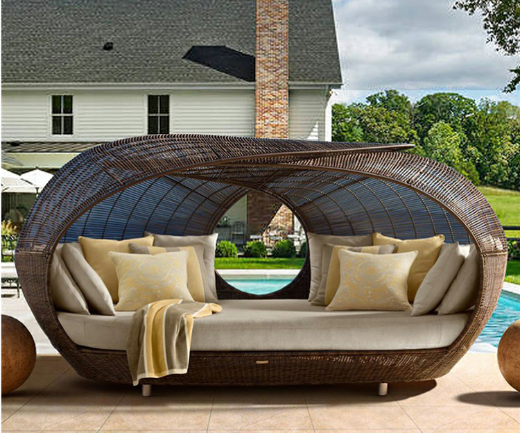 outdoor swimming pool cushions round garden furniture sofa set sun bed metal patio rattan waterproof daybed