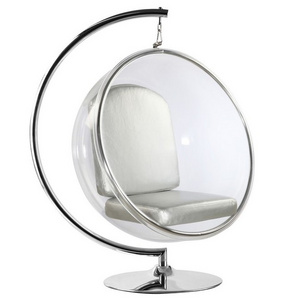 Standing Hanging Ball Chair Indoor Swing Hanging Round Swivel Bubble Chair With Stand in Silver Cushion