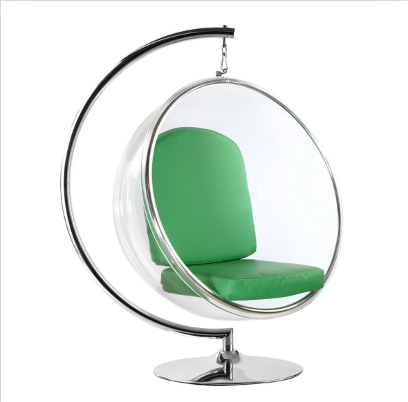 Standing Hanging Ball Chair Indoor Swing Hanging Round Swivel Bubble Chair With Stand in Silver Cushion