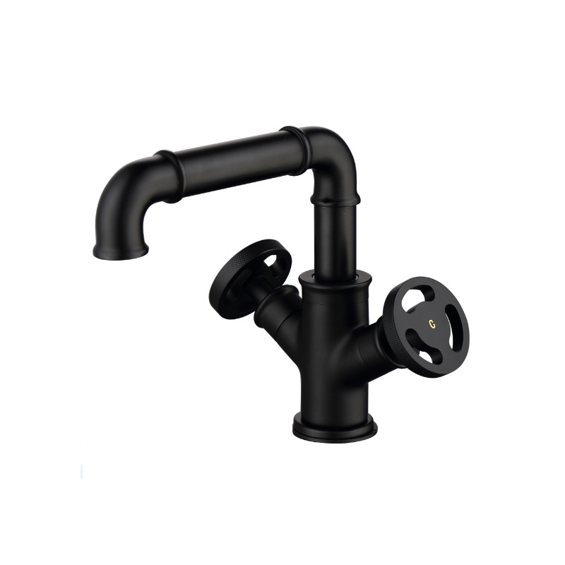 Two handle wheel bathroom brass cooper taps basin faucet water mixer black for basin sink