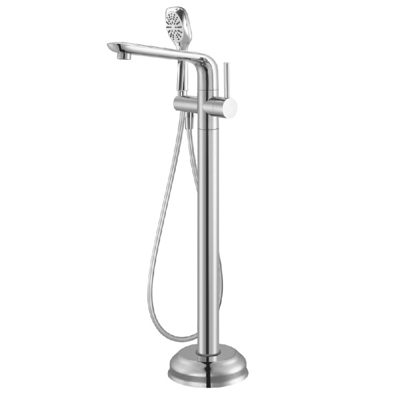 Freestanding Tub Bathtub Faucet Chrome Single Handle Floor Mounted Faucets with Handheld Shower