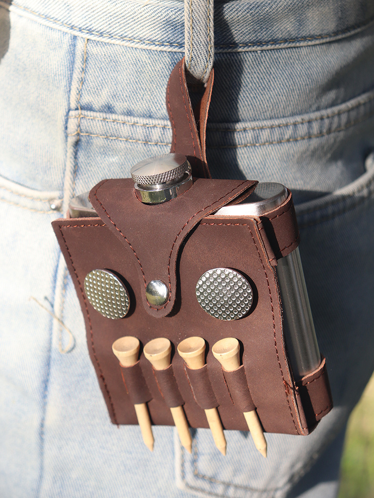 Divot Tool Pu Leather Waist Belt Father's Day Gift Multi Function Golf Spot Markers Golf Tees  Stainless Steel 60z Hip Flask