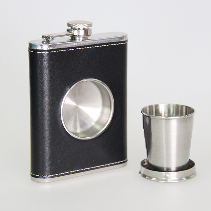 Shot Flask Stainless Steel 8 oz Hip Flask Built-in Collapsible 2 Oz. Shot Glass & Flask Funnel