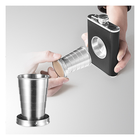 Shot Flask Stainless Steel 8 oz Hip Flask Built-in Collapsible 2 Oz. Shot Glass & Flask Funnel