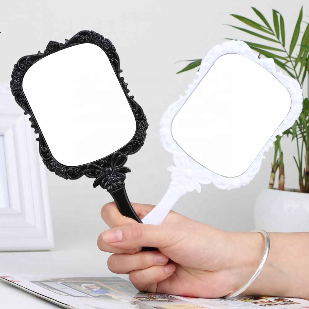 Wholesale plastic butterfly pattern hand held mirror small square handle make up mirror