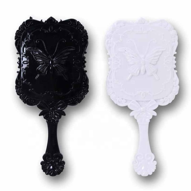 Wholesale plastic butterfly pattern hand held mirror small square handle make up mirror