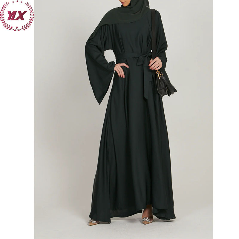 Latest Design High Quality Flared Sleeve Umbrella Cutting Deep Forest Green Polyester Elegant Abayas For Women Muslim